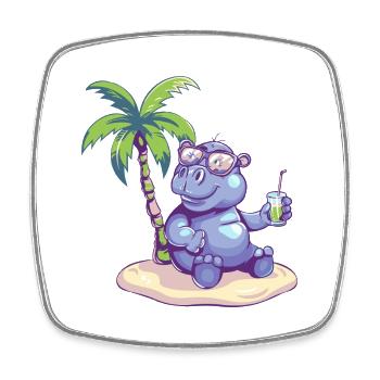 Nilpferd Sommer Strand Comic - Viereckiger Kühlschrankmagnet - Weiß - Vorne