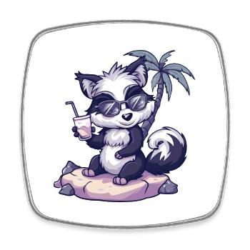 Skunk Summer Beach Comic - Square fridge magnet - white - Front