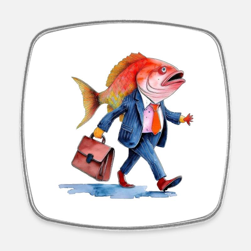 Drôle d’affaires poisson Travail de conception créative - Magnet carré - blanc