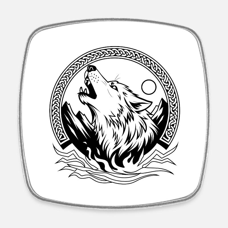 Wikinger-Wolf - Viereckiger Kühlschrankmagnet - Weiß