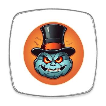 Citrouille d’Halloween souriante drôle avec chapeau haut de forme - Magnet carré - blanc - Devant
