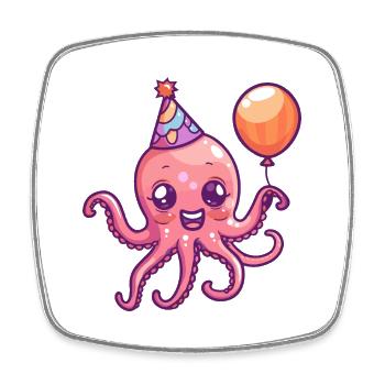 Oktopus Geburtstag Comic - Viereckiger Kühlschrankmagnet - Weiß - Vorne
