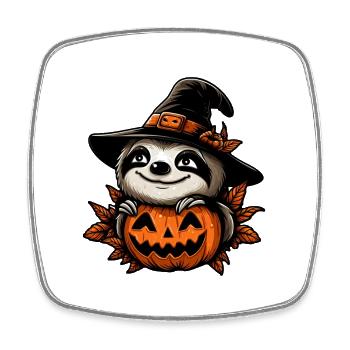 Halloween-Faultier-Kürbis-Fest - Viereckiger Kühlschrankmagnet - Weiß - Vorne