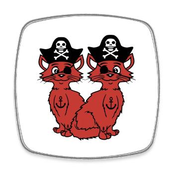 2 Pirate Cats Sabre Buccaneer Eye Patch Team - Square fridge magnet - white - Front