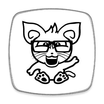 Nerd Cat Horn-Rimmed Glasses Geek Waving Clever Kitten - Square fridge magnet - white - Front