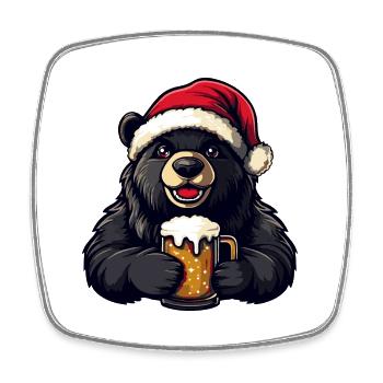 Bär Weihnachten Bier - Viereckiger Kühlschrankmagnet - Weiß - Vorne