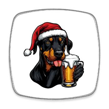 Dobermann Hund Weihnachten Bier - Viereckiger Kühlschrankmagnet - Weiß - Vorne