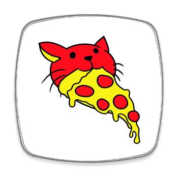 Katze Isst Salami Pizza Hunger Fast Food Essen - Viereckiger Kühlschrankmagnet - Weiß - Vorne