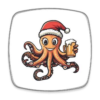 Octopus Christmas Beer - Square fridge magnet - white - Front