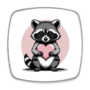 Coeur de raton laveur Coeur mignon Cadeau pour les femmes - Magnet carré - blanc - Devant