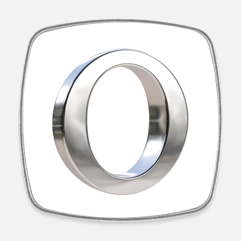 Chrome ,, O " Metallic - Square fridge magnet - white