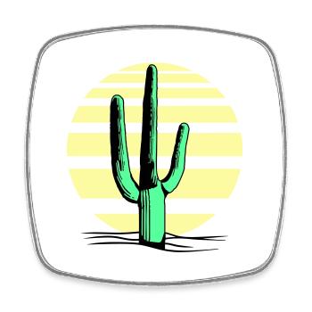 Cactus, désert, coucher de soleil, soir, nuit, cactus - Magnet carré - blanc - Devant