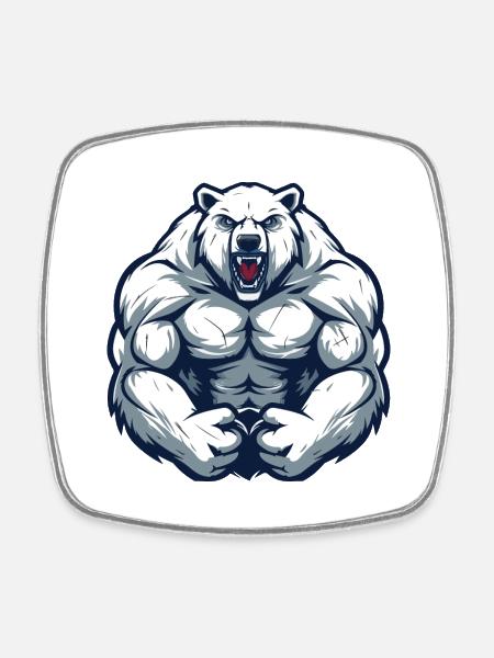 Eisbär Comic Workout - Viereckiger Kühlschrankmagnet - Weiß