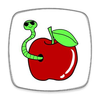 wurm apfel sonnenbrille - Viereckiger Kühlschrankmagnet - Weiß - Vorne