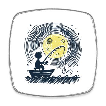 Full Moon Angler Silhouette - Square fridge magnet - white - Front