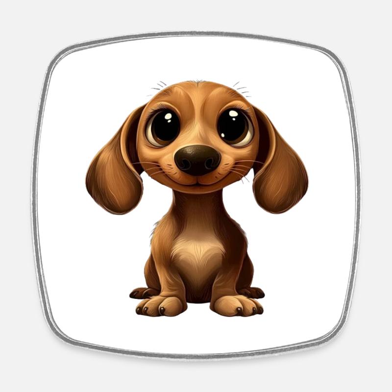 Dackel Hund Große Augen Comic - Viereckiger Kühlschrankmagnet - Weiß