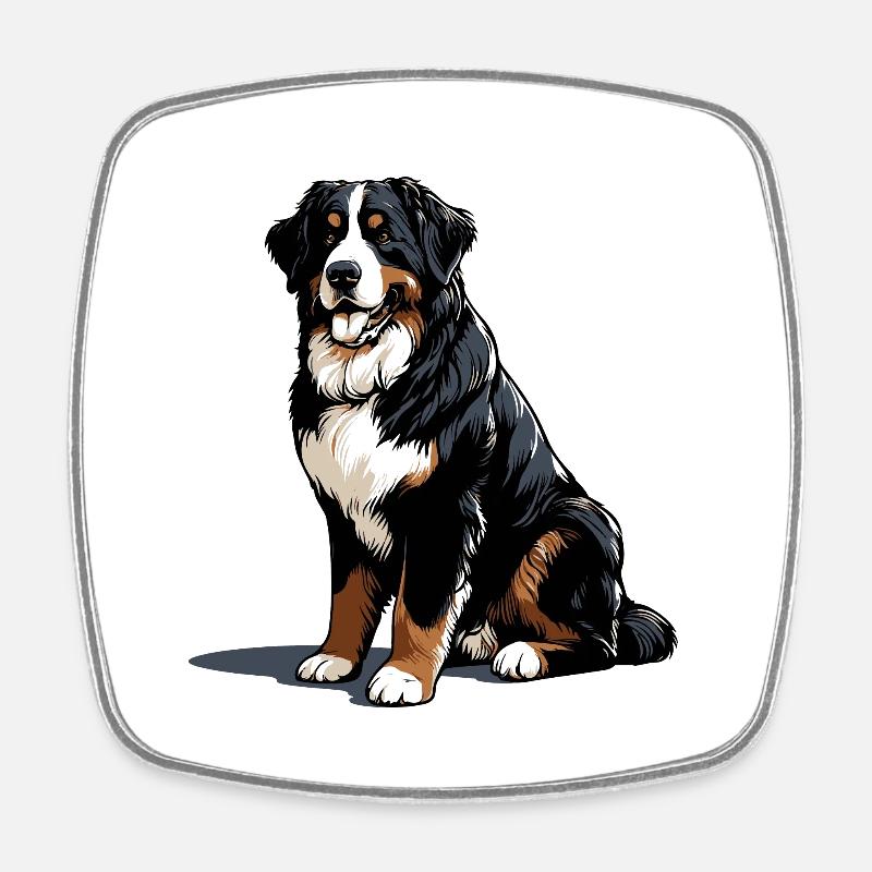 Bernese Mountain Dog - Square fridge magnet - white