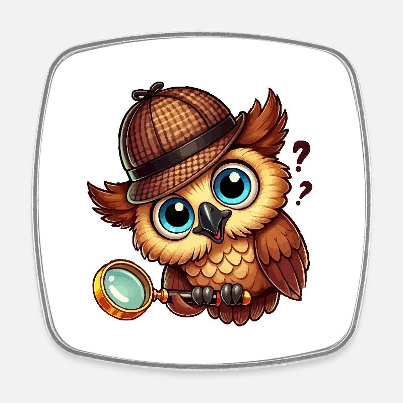 Detective Owl - Square fridge magnet - white