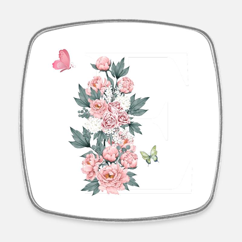 Lettre e fleurs rose - Magnet carré - blanc