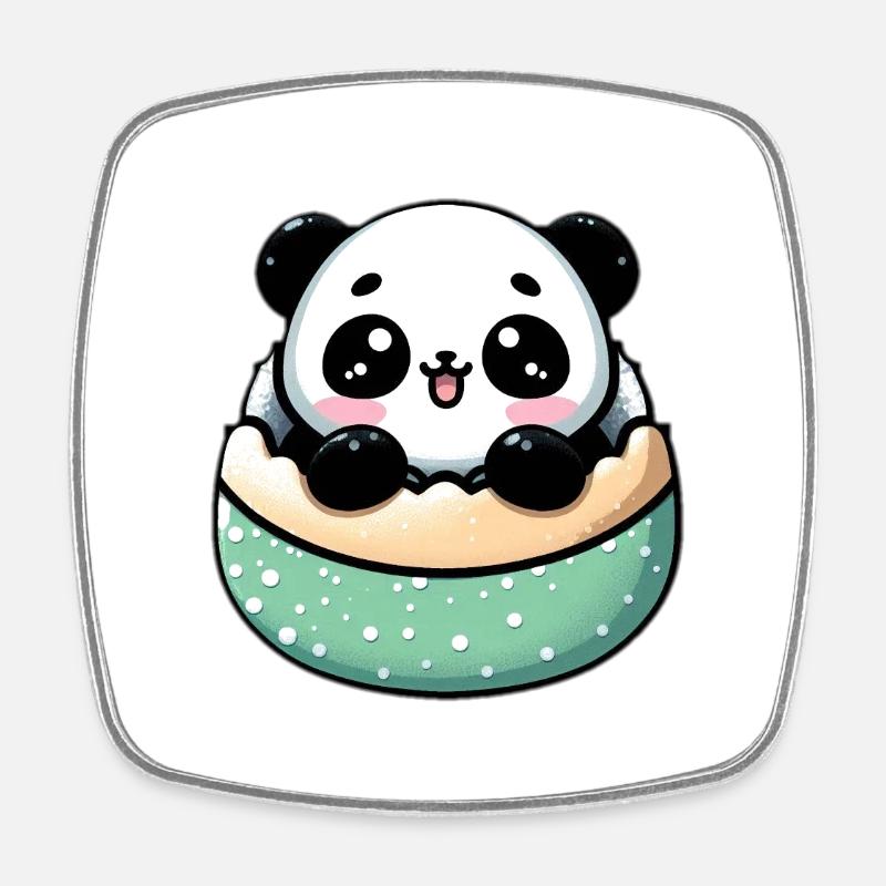 Panda Mochi with Icing Sugar - Square fridge magnet - white