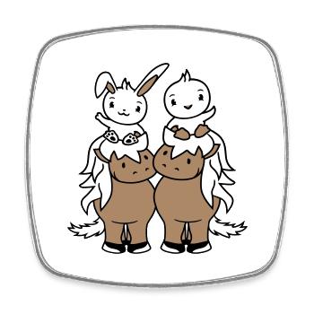 2 Hase Vogel Pferd reiten Reiter Pferdchen winken - Viereckiger Kühlschrankmagnet - Weiß - Vorne