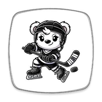 Joueur de hockey sur glace Polar Bear Chibi - Magnet carré - blanc - Devant