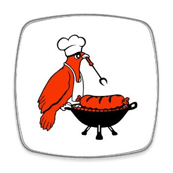 Bird grilling sausage grilling delicious eating sausages - Square fridge magnet - white - Front