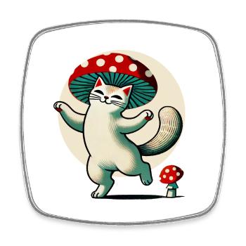 Mushroom Kitty Cat - Square fridge magnet - white - Front