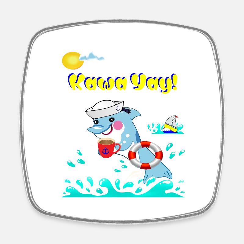 Dolphin With a Cyber Citrus Coffee Vibe: Kawa Yay - Square fridge magnet - white