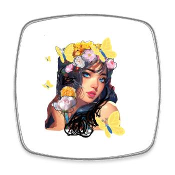 Frau, Blumen, Asiatin, illustration, Schmetterling - Viereckiger Kühlschrankmagnet - Weiß - Vorne