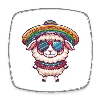 Schaf Comic Lustig Sombrero - Viereckiger Kühlschrankmagnet - Weiß - Vorne
