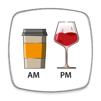 AM PM - Café le matin - Vin le soir - Magnet carré - blanc - Devant