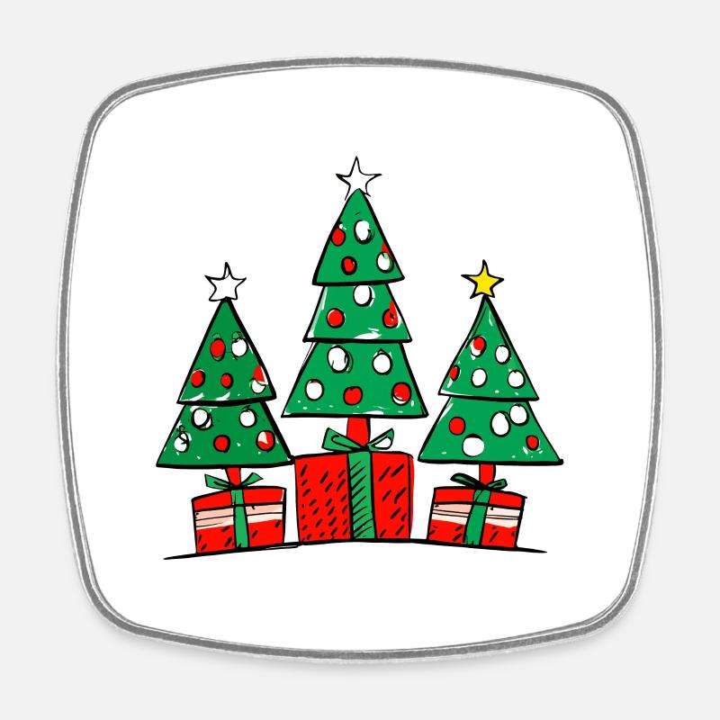 Three Christmas Trees and Gifts - Square fridge magnet - white