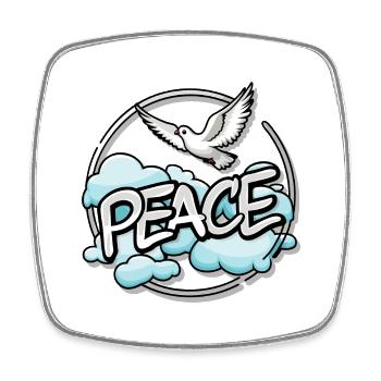 White dove of peace with blue clouds and "Peace" - Square fridge magnet - white - Front