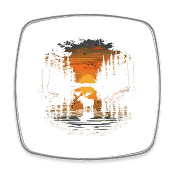 Coucher de Soleil Elk Orignal Forêt Animal - Magnet carré - blanc - Devant
