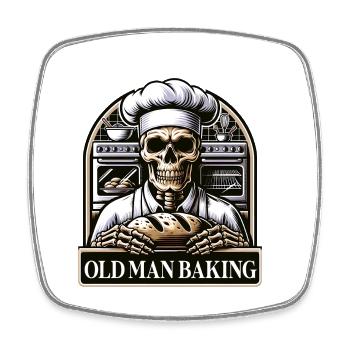 Old Man Baking Skull mit Bäckermütze mit Brot - Viereckiger Kühlschrankmagnet - Weiß - Vorne