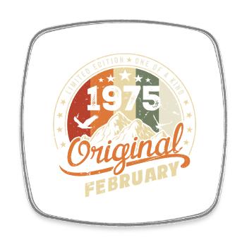 Born In February 1975 Retro February 1975 Birthday - Square fridge magnet - white - Front