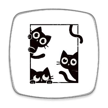 Curious Cats - Felines In Frame - Square fridge magnet - white - Front
