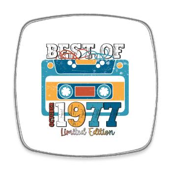 46th Birthday Husband October Vintage 1977 Cassette Tape - Square fridge magnet - white - Front