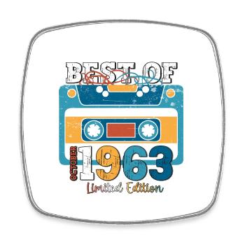 60th Birthday Husband October Vintage 1963 Cassette Tape - Square fridge magnet - white - Front