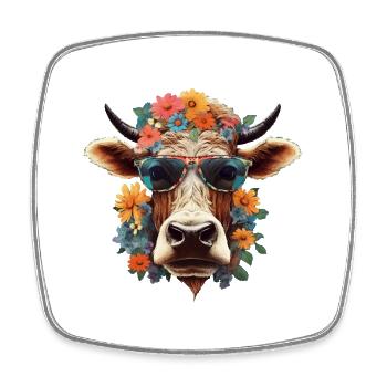 Coole Kuh mit Sonnenbrille & Blumen Landwirt Bauer - Viereckiger Kühlschrankmagnet - Weiß - Vorne