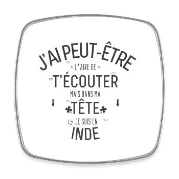 Dans ma Tête je suis En Inde - Magnet carré - blanc - Devant