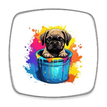 Mops Niedlicher Hund Farbeimer - Viereckiger Kühlschrankmagnet - Weiß - Vorne