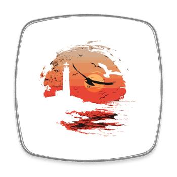 Mouette Oiseau De Mer Phare Coucher De Soleil - Magnet carré - blanc - Devant