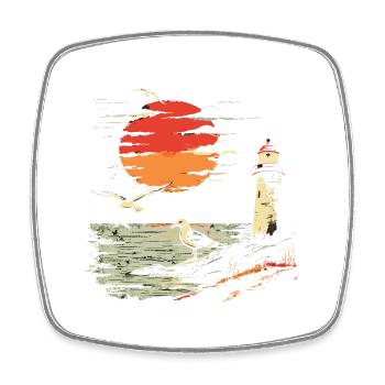 Seagull Seabird Lighthouse Sunset - Square fridge magnet - white - Front