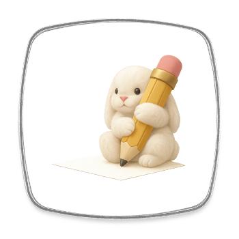 Lapin avec crayon pour enfants Design – Animal créatif - Magnet carré - blanc - Devant