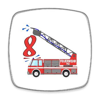 Feuerwehrauto 8. Geburtstag - Viereckiger Kühlschrankmagnet - Weiß - Vorne