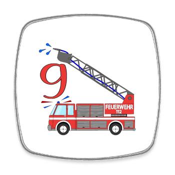 Fire engine 9th birthday - Square fridge magnet - white - Front