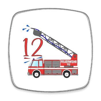 Fire engine 12th birthday - Square fridge magnet - white - Front