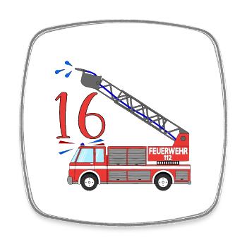 Feuerwehrauto 16. Geburtstag - Viereckiger Kühlschrankmagnet - Weiß - Vorne